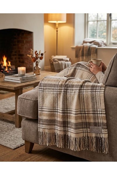 Livoras Home Dinarsu Cozy Life Pamuklu Tv Battaniyesi 130 x 170 (Plaid Bej)
