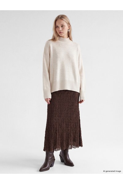 LC Waikiki Özmarka New Season Brown Lace A-Line Skirt with Elastic Waist