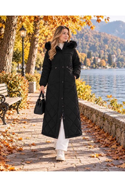 KMKkombin Women's Tight-Fitting Water Repellent Nova Fabric Young Sports Coat-0198Long