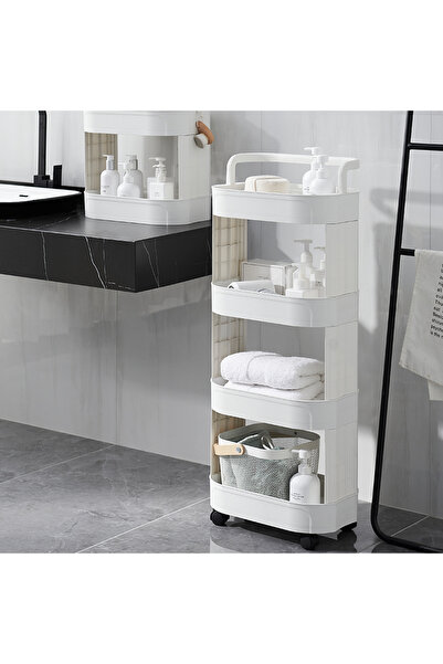 OEM Suport universal cu 4 polițe și roți, etajeră multifuncțională pentru baie sau bucătărie, polipropilenă, 43 x 26.6 x 105.6 cm, SHYE-6501