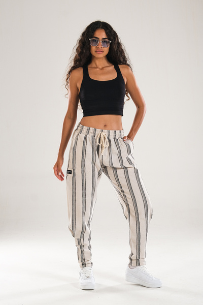 COCOPELLI Pantaloni Hazer din in cu dungi și model COC1327