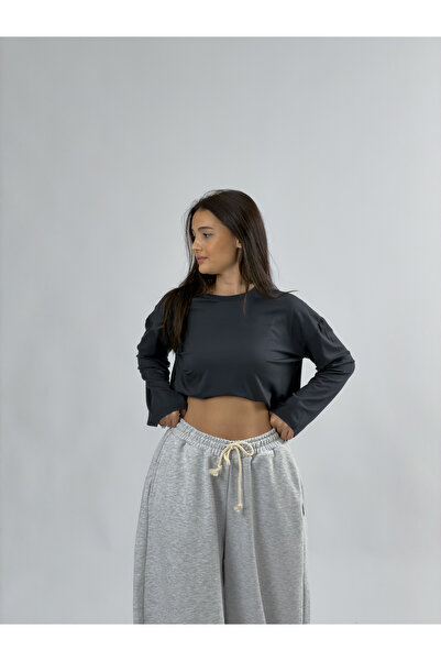 COCOPELLI Anthracite Crew Neck Basic Women's Sweatshirt Coc3549