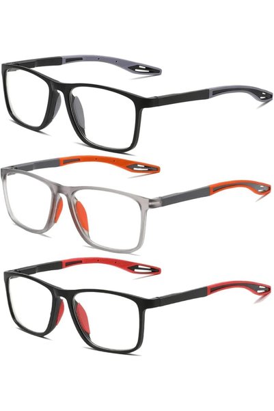 Tazweeq 3 Pairs TR90 Sports Reading Glasses, for Men and Women, Ultralight Fl...