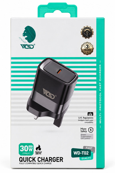 WORD شاحن سريع Ward WD‑T02 بمنفذ USB‑C، قدرة 30 واط