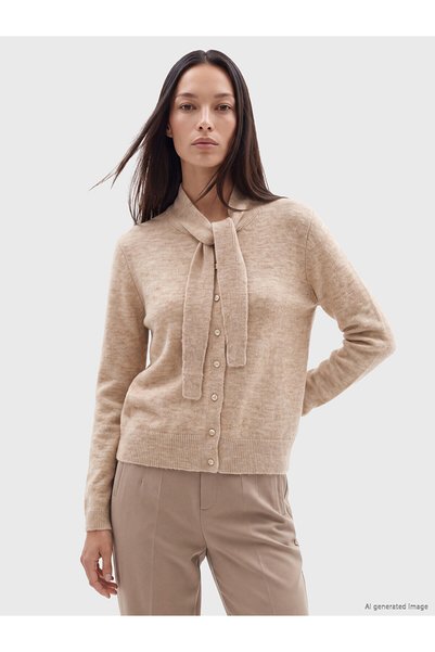 LC Waikiki Alita City Beige Knitwear Plain Women's Cardigan with a Difference