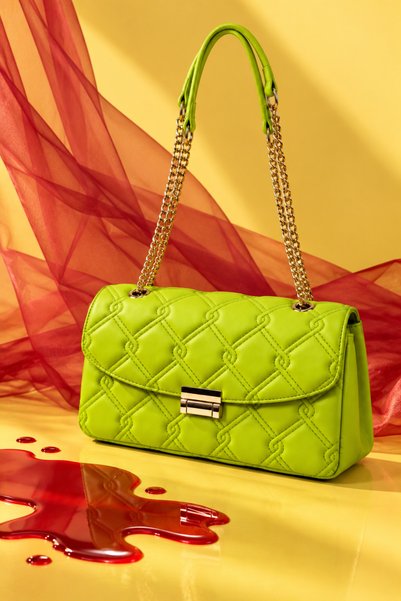 birizmoda Laila Women's Stitched Chain Strap Hand and Shoulder Bag-Pistachio Green