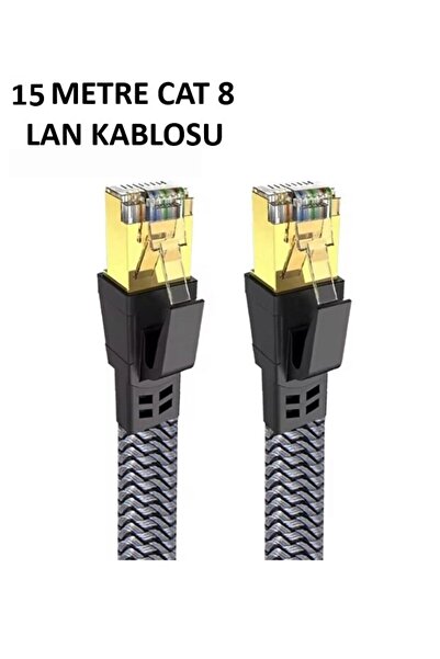 Cetiner Group Cat 8 LAN Kablosu –Ethernet Kablosu Örgü Kaplama, Yüksek Hızlı (15 METRE)