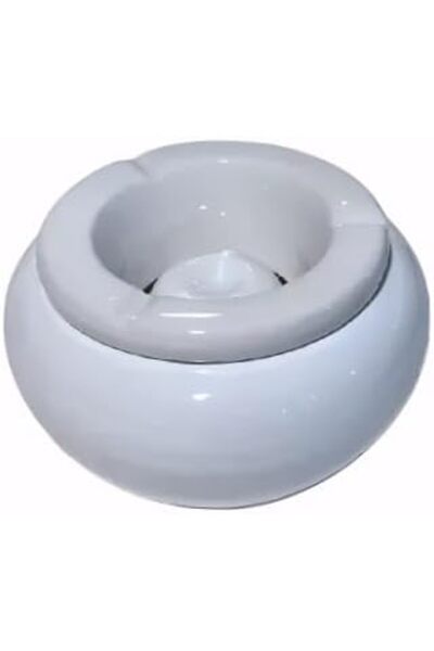 B&D Ceramic Ashtray with Lid, Round Shape, White, 10 cm