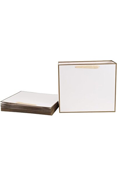 Red Dot Gift ®   10 عبوات من أكياس الهدايا البيضاء ذات الحواف الذهبية (طول 48...