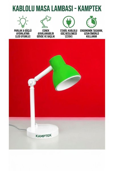 kamptek kamp teknolojisi Flexible Body Wired Desk Lamp Green - 220V Led Compa...