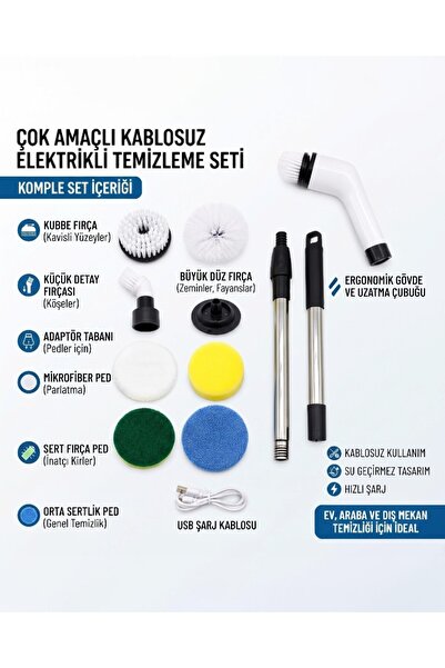 lstri 8 in 1 Elektrikli Temizlik Fırçası, Mutfak El Banyo Temizleyici Fırça Küvet Fayans Zemin, Ev Temizleme Için Taşınabilir Akülü Duş Temizliğici
