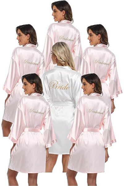GENERAL 6 Pcs Women's Satin Wedding Party Robe Set Bride Bridesmaid Kimono se...