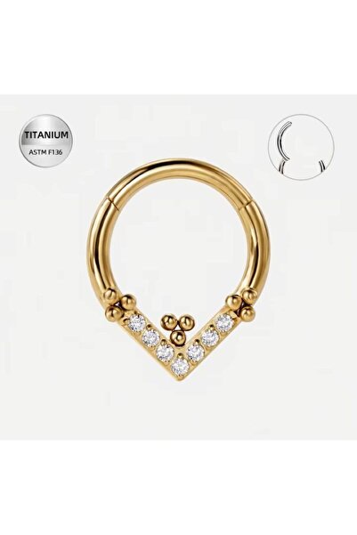 Funny Party Shop Piercing tip inel din Titan F136, auriu cu cristale zirconia...