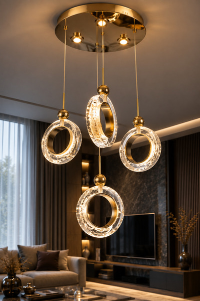 Nova Crystal NOVA IŞIL 3+1 Cam Gold 3 Renk LED Modern Sarkıt Avize