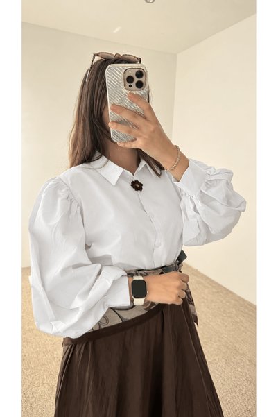 Hepsi Moda Balon Kol Gömlek - 24135 - Beyaz
