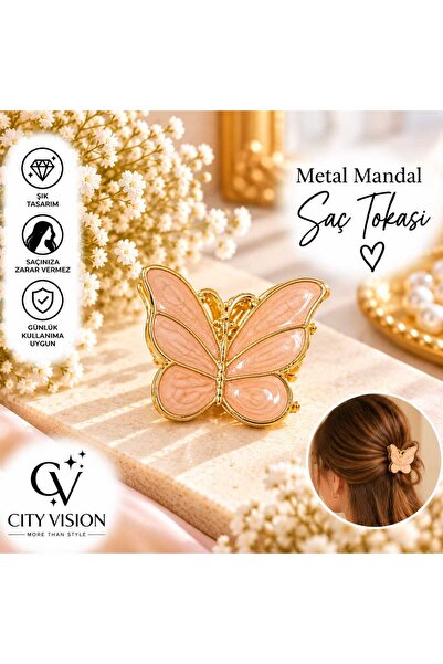 cityvision Butterfly Model Beige Color Medium Size 5 cm Metal Hairpin