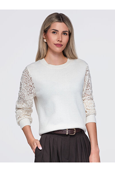 OMBRE Damenpullover, Schlichtes Design, V-Ausschnitt Beige OW-SW-E0033