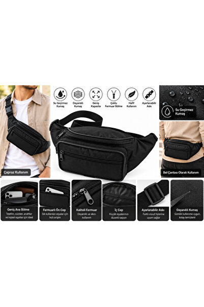 Dadacuq Unisex Μαύρη Τσάντα Μέσης – Αδιάβροχη Τσάντα Ώμου και Μέσης με Πολλαπ...