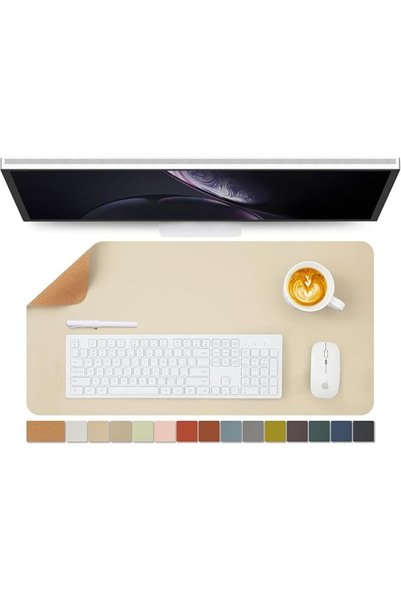 HOMIEAZICOZI Natural Cork Leather Large Desk Pad, Double-Sided Waterproof Des...