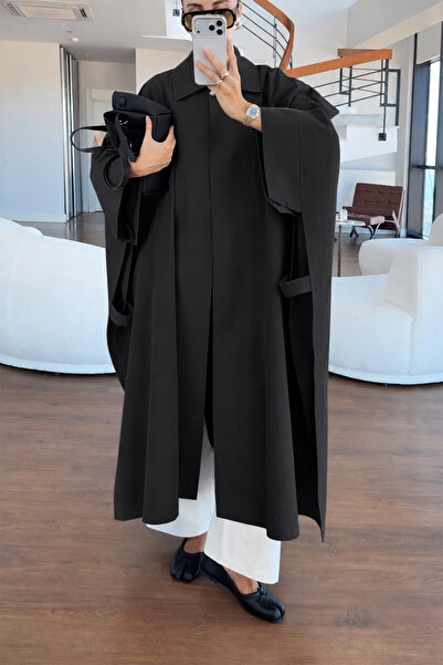 NET OF NOT Emma Black Oversize Cape Trench Coat