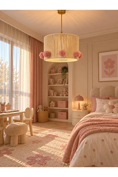 3DreaMaker Handmade Makrome Ekru Ip Sargılı Çiçekli Genç Odası Bebek Çocuk Od...