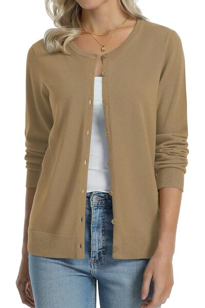 GENERAL QUALFORT Women's 100% Cotton Lightweight Cardigans Long Sleeve Knitte...