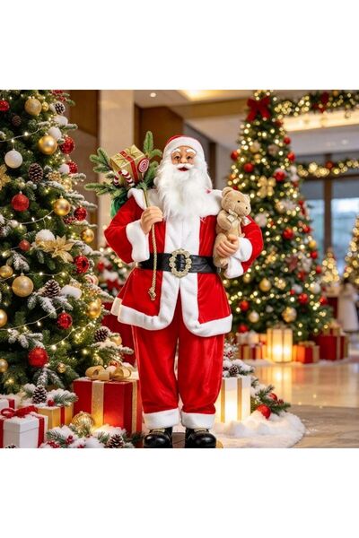 Kmt Style Electric Santa Claus statue 150cm with stable base, holds teddy bea...