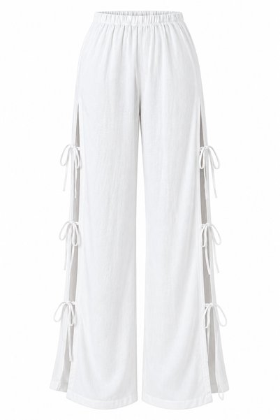 My Blog White Side Slit Trousers with Tie Detail - 2Y3528