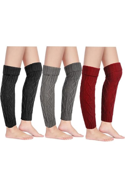 GENERAL 3 Pairs Knit Leg Warmer Cable Footless Sock Winter High Leg Warmer fo...