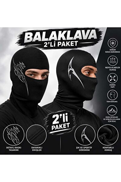 İmpavido 2-Pack Balaclava Snow Mask with Digital Print, Full Lycra, Flexible,...
