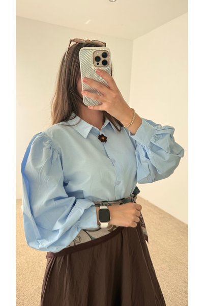 Hepsi Moda قميص بأكمام بالون - 24135 - أزرق فاتح