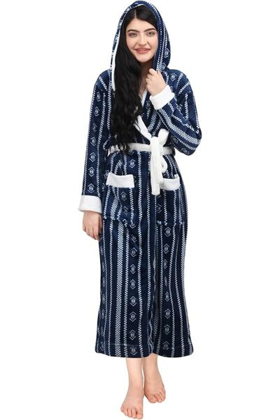 NY Threads روب استحمام نسائي بغطاء للرأس من الصوف - روب طويل فاخر