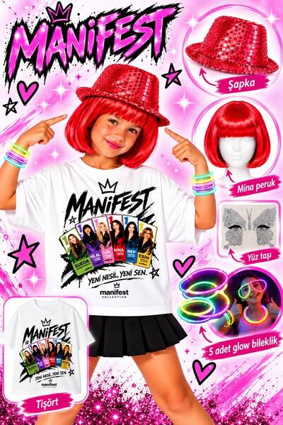 bemora kids مجموعة تي شيرت مانيفست تي شيرت مانيفست مينا مع شعر مستعار أحمر + ...