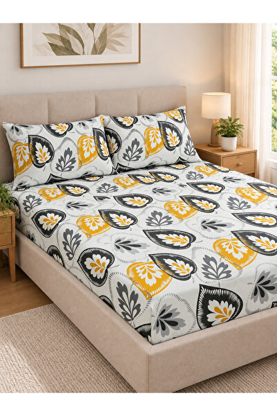 zeetwo Bedsheet Set, Abstract Leaf Pattern, 100% Cotton, 125 GSM
