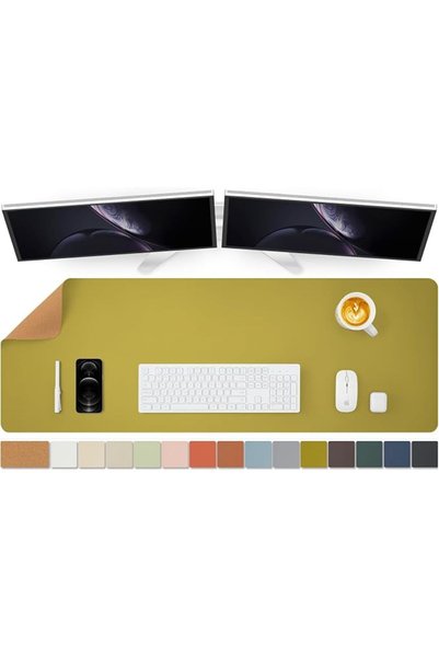 HOMIEAZICOZI Natural Cork Leather Large Desk Pad, Double-Sided Waterproof Des...
