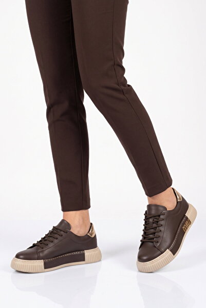 AYAKMOD Brown Lace-Up Thick Comfortable Sole Women's Casual Walking Shoes Sne...