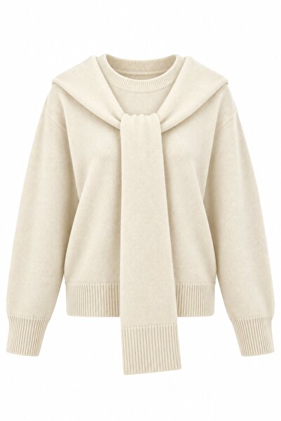 Laluvia Cream Shawl Detailed Knitwear Sweater - 2Y251180