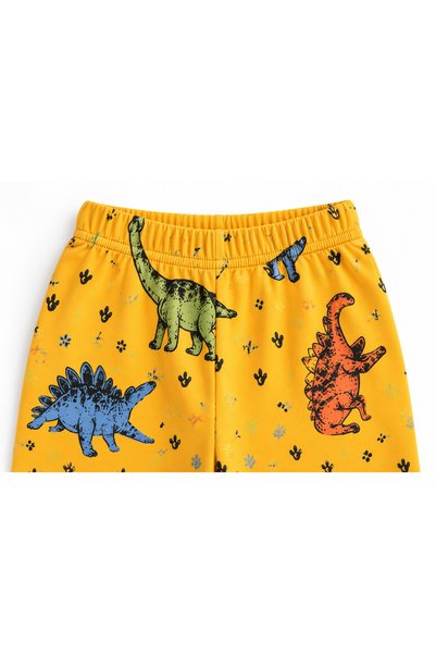 pijamino Boy's 100% Cotton Diamond Kids Yellow Dinosaur Pattern Long Sleeve Pajama Set