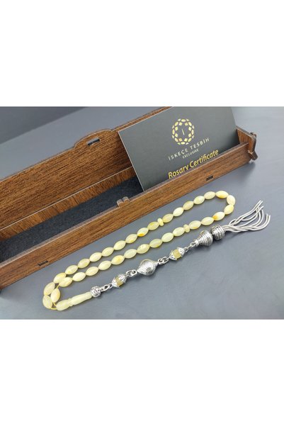 İskeçe Tesbih Ahşap Kutulu 475 Ayar Gümüş Püsküllü El Boy Ukrayna Kaya Damla ...
