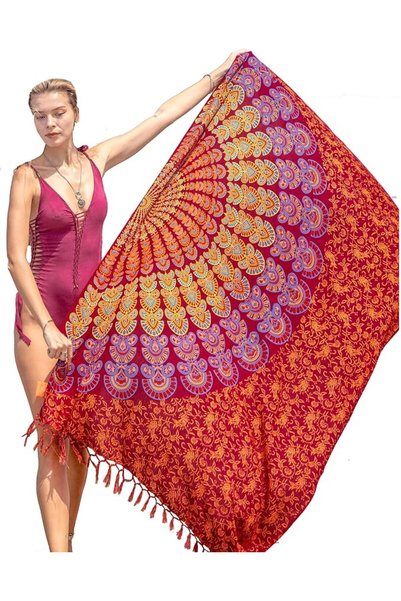 Mandala Life Art سارونج نسائي من بلauer مع شراشيب، منشفة شاطئ كبيرة عالية الج...