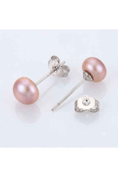 PIETRICELE Cercei Stud Perlă Half-Round Roz pe Argint 925