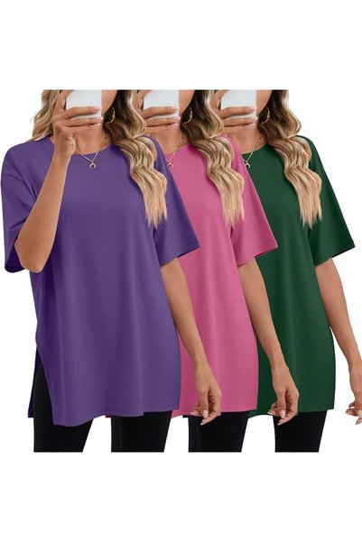 GENERAL Huukeay Pack Women's Oversized Gym T Shirts Cotton Short Sleeve Side ...