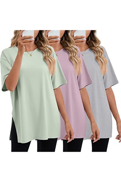 GENERAL Huukeay Pack Women's Oversized Gym T Shirts Cotton Short Sleeve Side ...