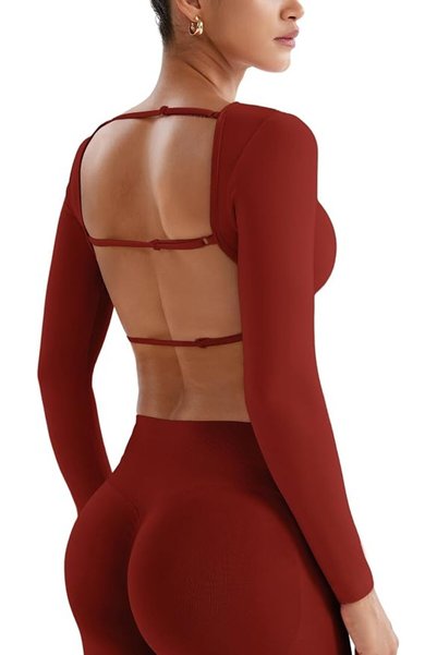 GENERAL YEOREO Women's Backless Long Sleeve Adjustable Straps Seamless Crop T...