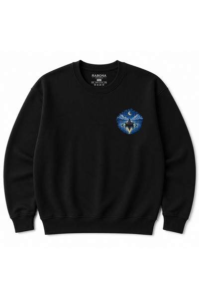 Rabona Fashion Moonlit Solitude Boat & Crescent Graphic Sweatshirt