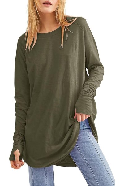 GENERAL Ebifin Long Sleeve Women's Long Shirt Crew Neck Long Sleeve Top Shirt...