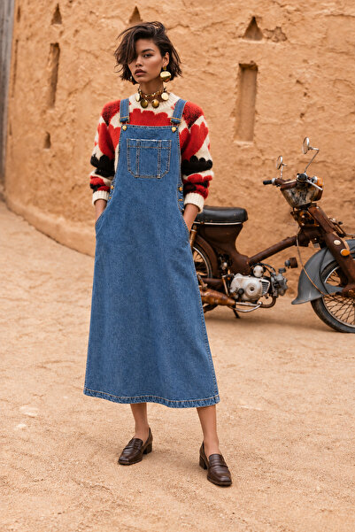 poupee Kot Jile Salopet, Denim Elbise, Kot Elbise, Poupée Women's Blue Denim ...