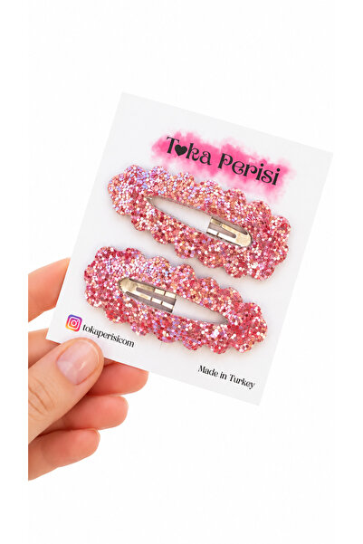 Toka Perisi مجموعة مشابك لوليو اللامعة باللون الوردي مقاس 5 سم