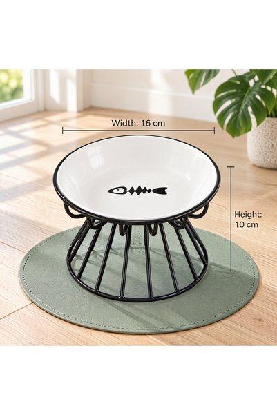 CozyNook Ceramic Cat Bowl with Metal Stand, Shallow Pet Food Dish