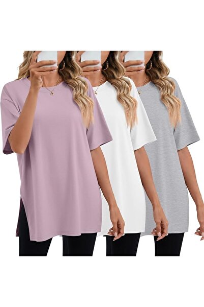 GENERAL Huukeay Pack Women's Oversized Gym T Shirts Cotton Short Sleeve Side ...
